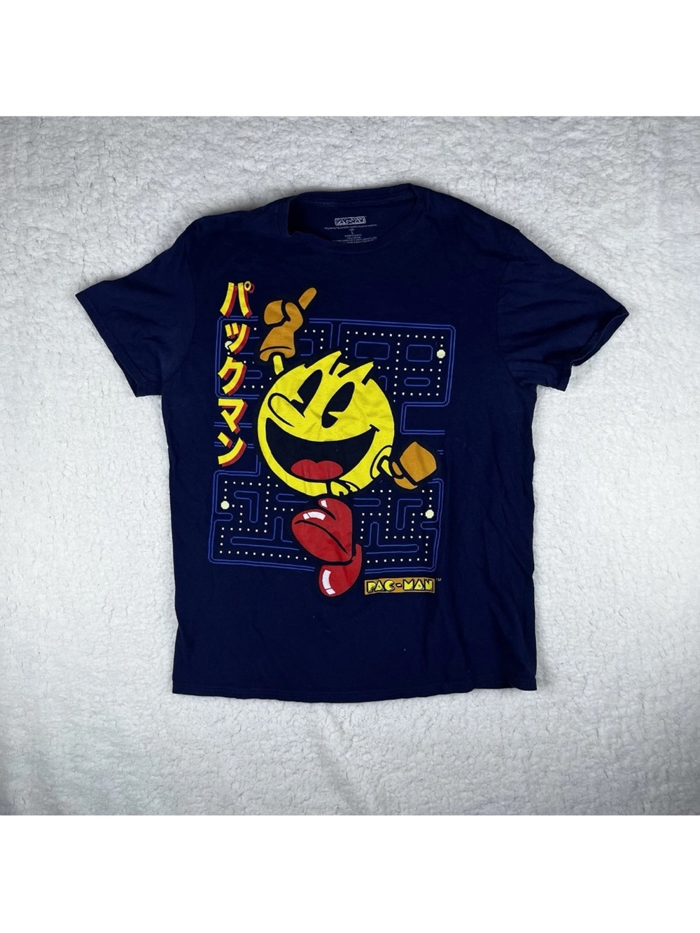 Pacman Atari Mens Medium Large Blue Graphic Tshirt Retro Gaming Gamer 80s 90s